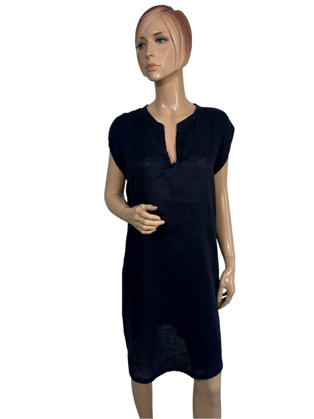 Allen Allen Navy Blue 100% Linen Sleeveless Shift Tunic Dress Size Large
